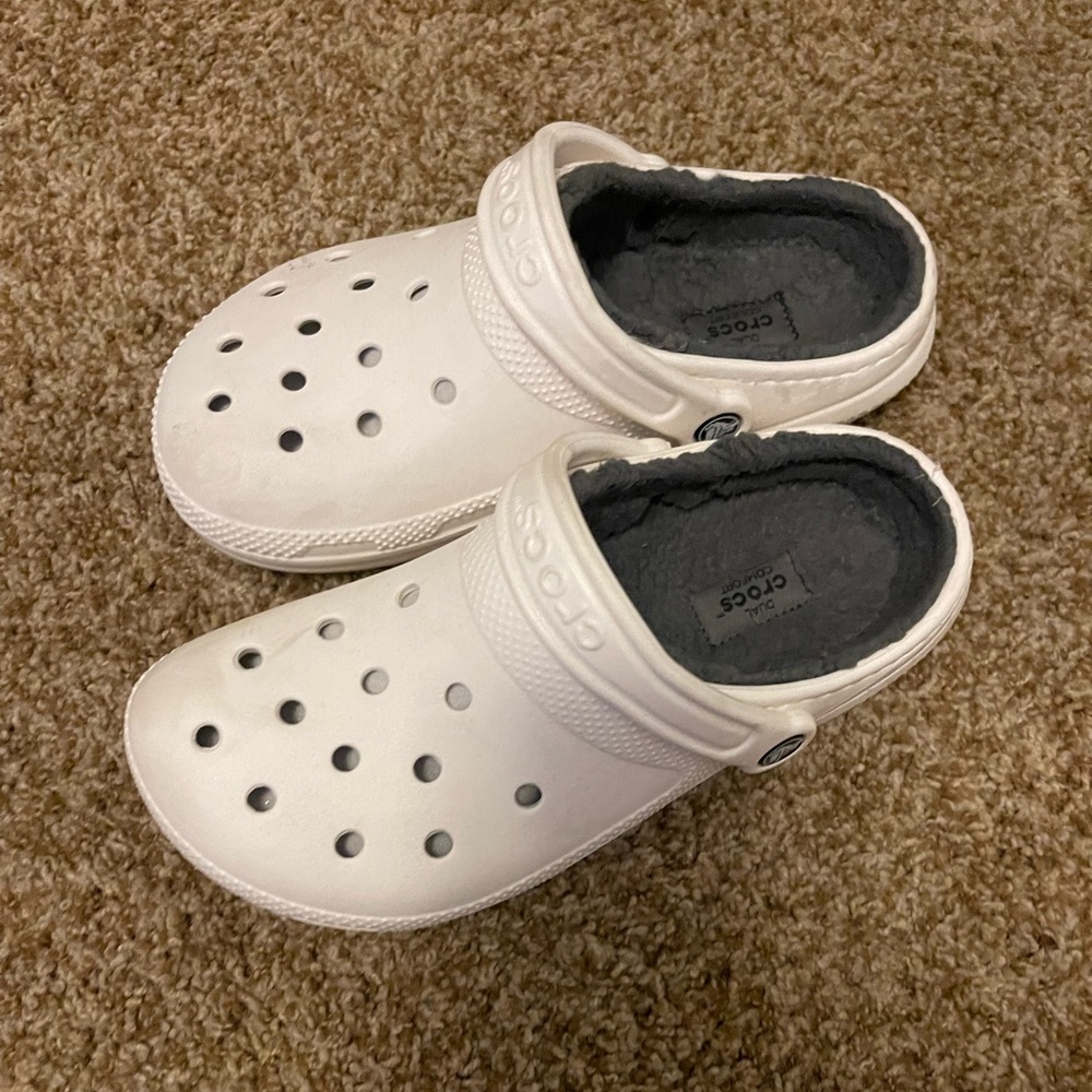 White fuzzy Crocs!